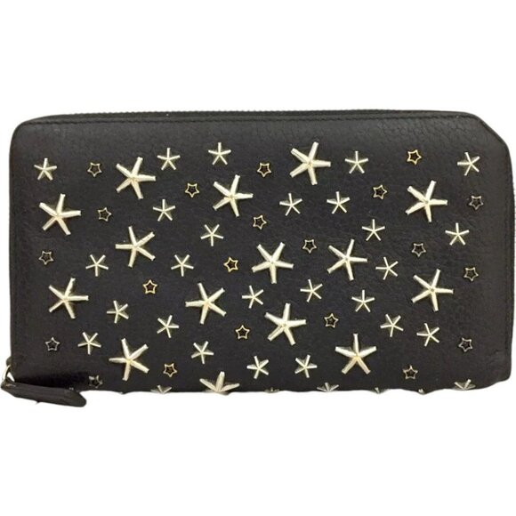 259186AR (X2) Jimmy Choo Wallet Long Star Studded Black Leather - Picture 1 of 9